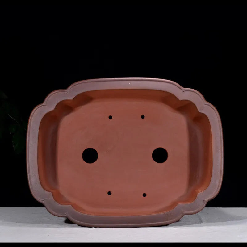 Antique Chinese style purple clay rectangular flowerpot with decorative tree and fruit motifs measuring 71cm long