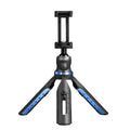 Black desktop tripod for mobile phones with aluminium alloy legs compatible with iPhone and Huawei P30 models