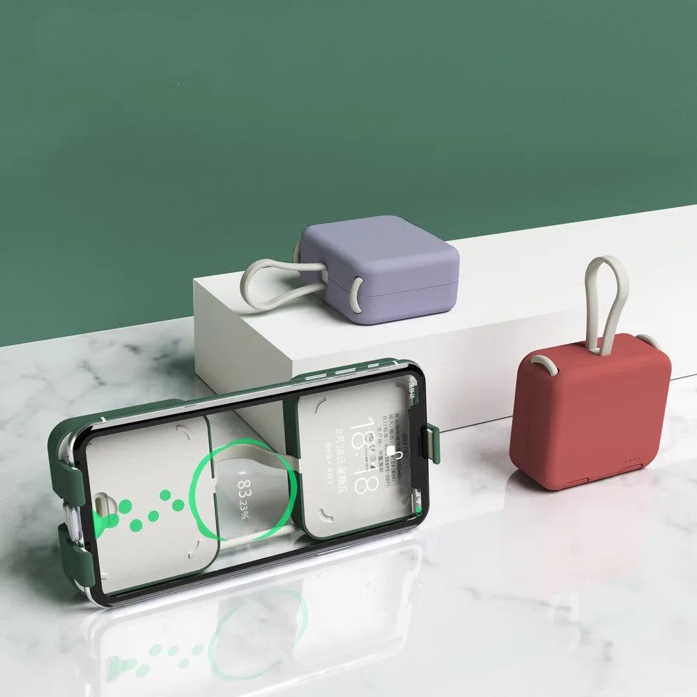 Handbag back clip power bank in blue, showing clip and dual USB charging ports