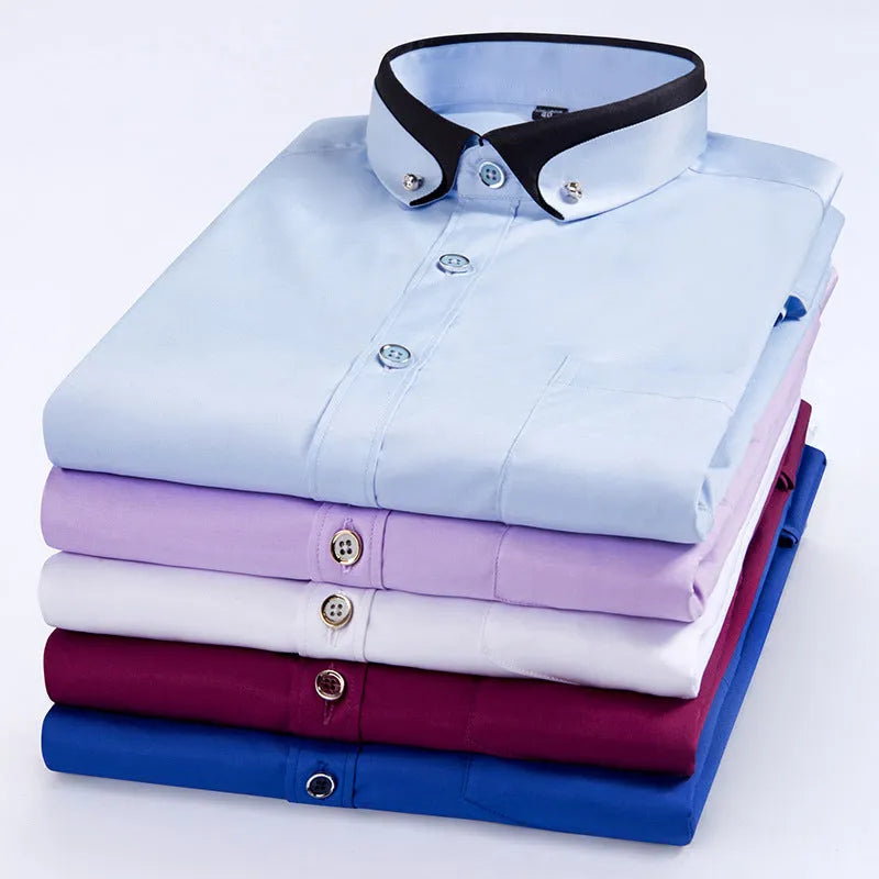 Men's stretch shirt in polyester fibre with long sleeves, available in multiple colours and sizes 38 to 44