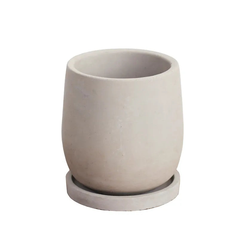 Round cement flower pot 11cm natural colour Chinese style desktop planter with tray