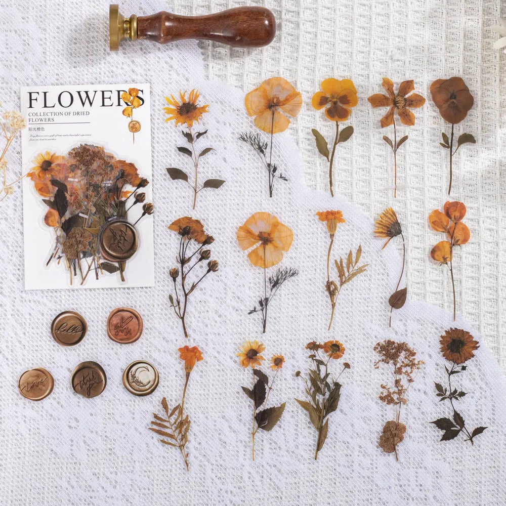 Creative dried flowers journal decoration sticker package showing eight modern art design styles