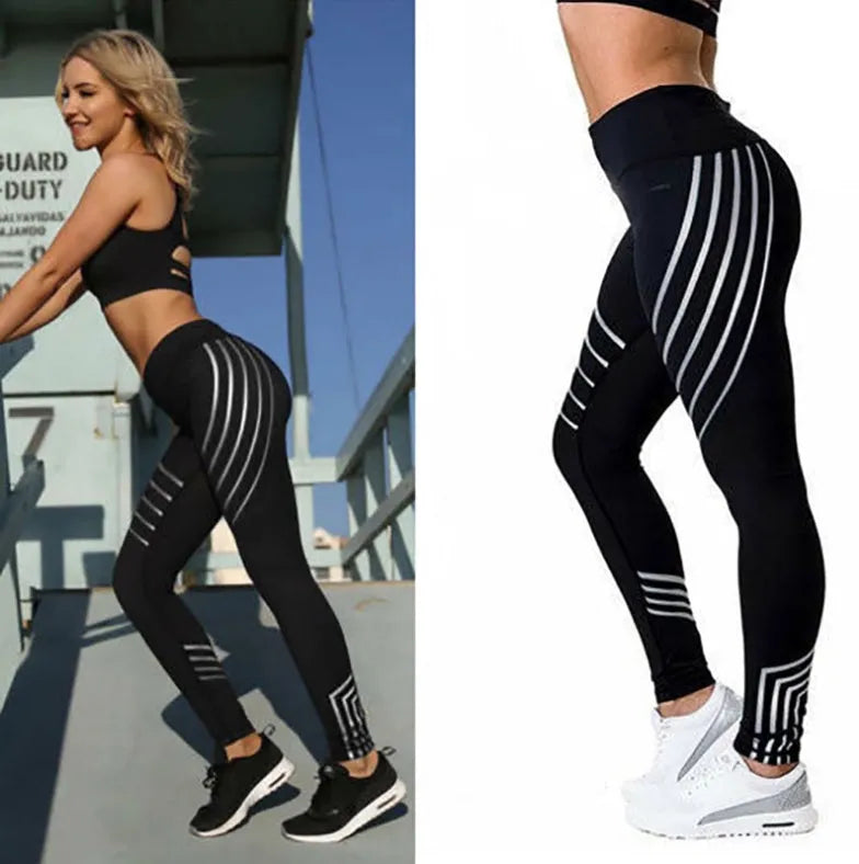 Women's milk silk workout leggings with printed pattern in black and white colour options