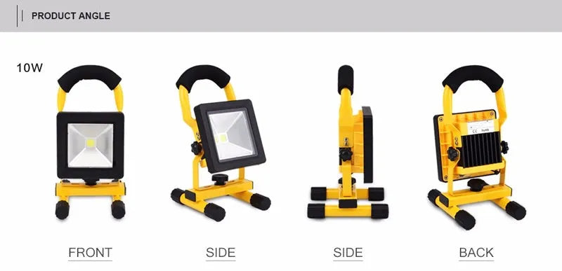 Ultrathin rechargeable 10W LED flood light IP65 waterproof cold white aluminium body for outdoor camping