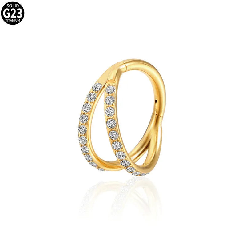 G23 titanium alloy lip ring and nose ring set with diamond treatment in gold or steel colour.