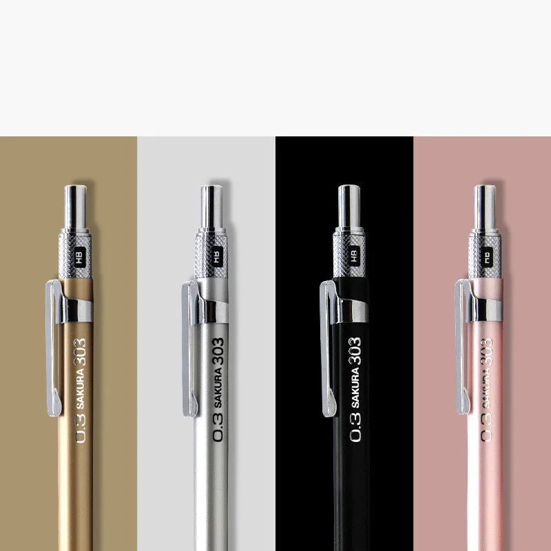 Japanese cherry mechanical pencil in metal construction with 0.5mm or 0.3mm lead options