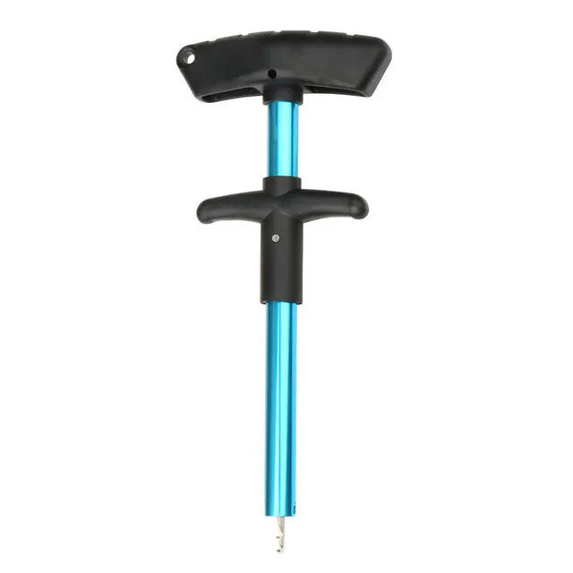 Portable T-shaped fishing hook extractor with aluminium alloy rod, stainless steel hook, black handle, 17cm or 24cm