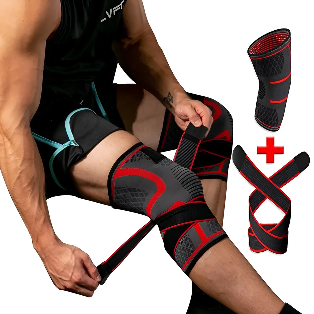Cross strap compression knee pads for outdoor sports in black grey nylon