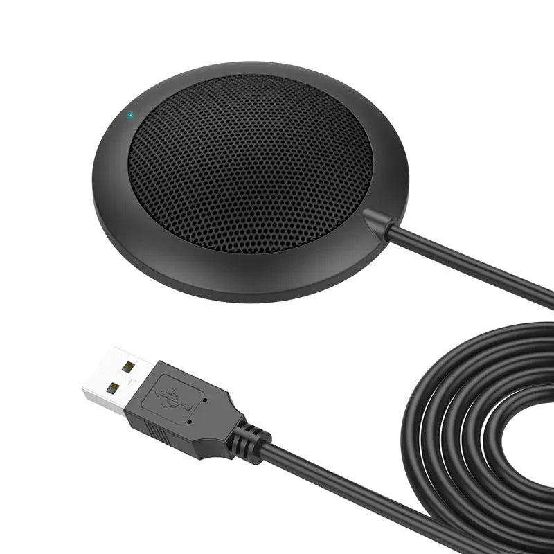 Black USB omnidirectional conference microphone with zinc alloy shell and metal mesh cover