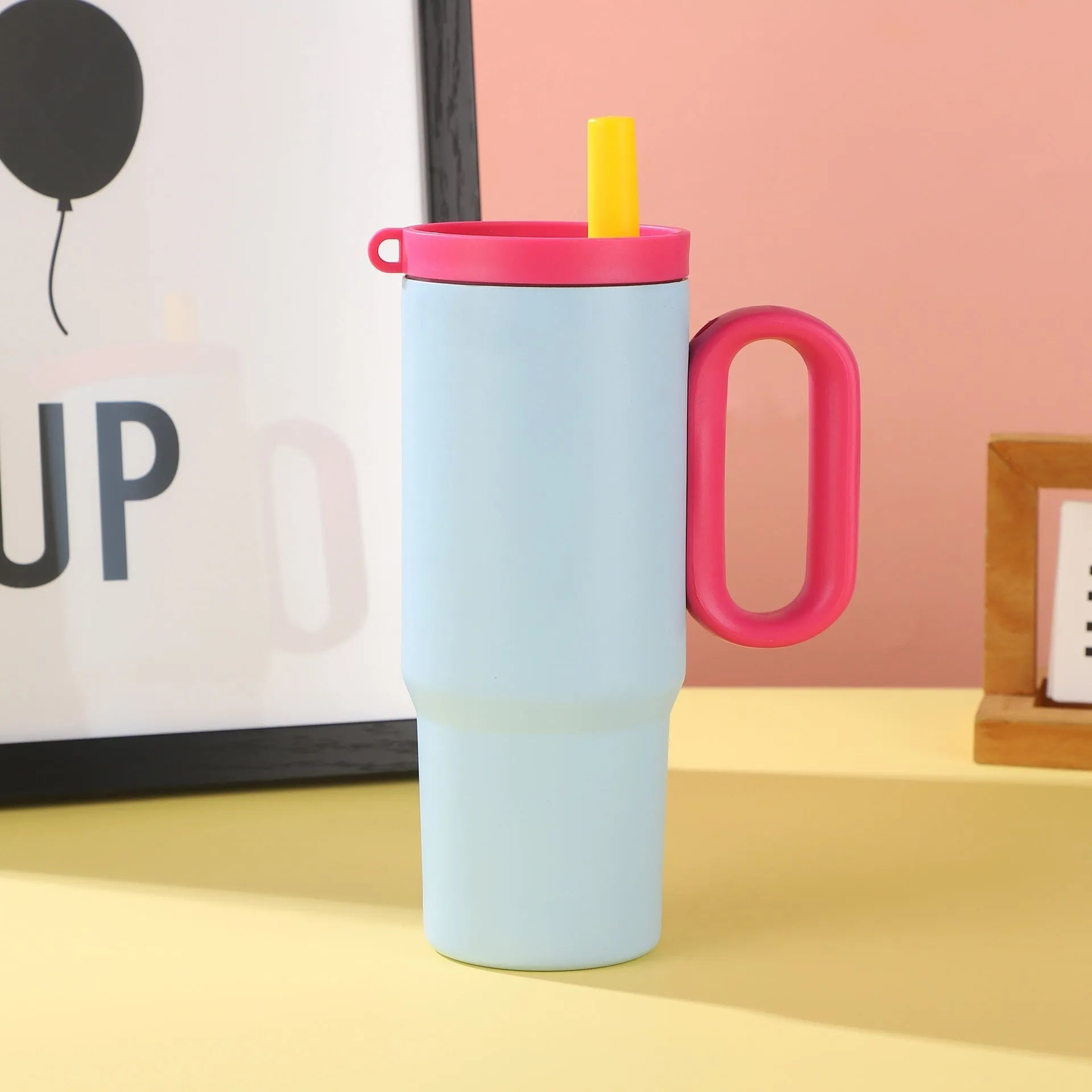 720ml stainless steel portable straw cup with handle in multiple colour options