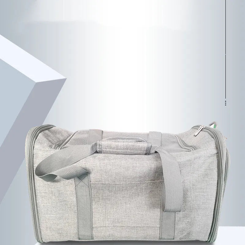 Pet travel backpack made of cationic linen fabric in blue colour, 44x28x28cm size for cats and small dogs