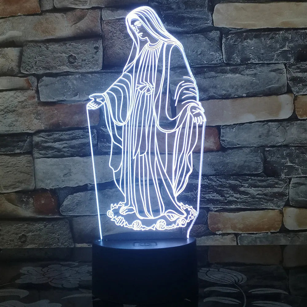 3D LED night light for kids with colourful dual-ring pattern on acrylic panel and remote control.