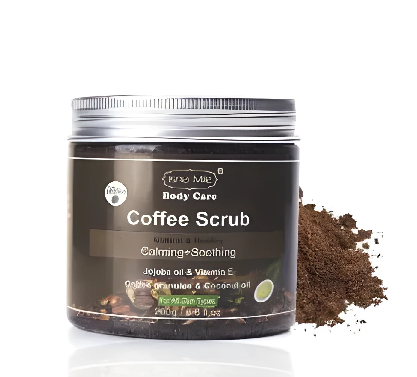 Coconut Oil Coffee Scrub Exfoliating Deep Cleansing Granules in a bowl with coffee grounds and coconut oil