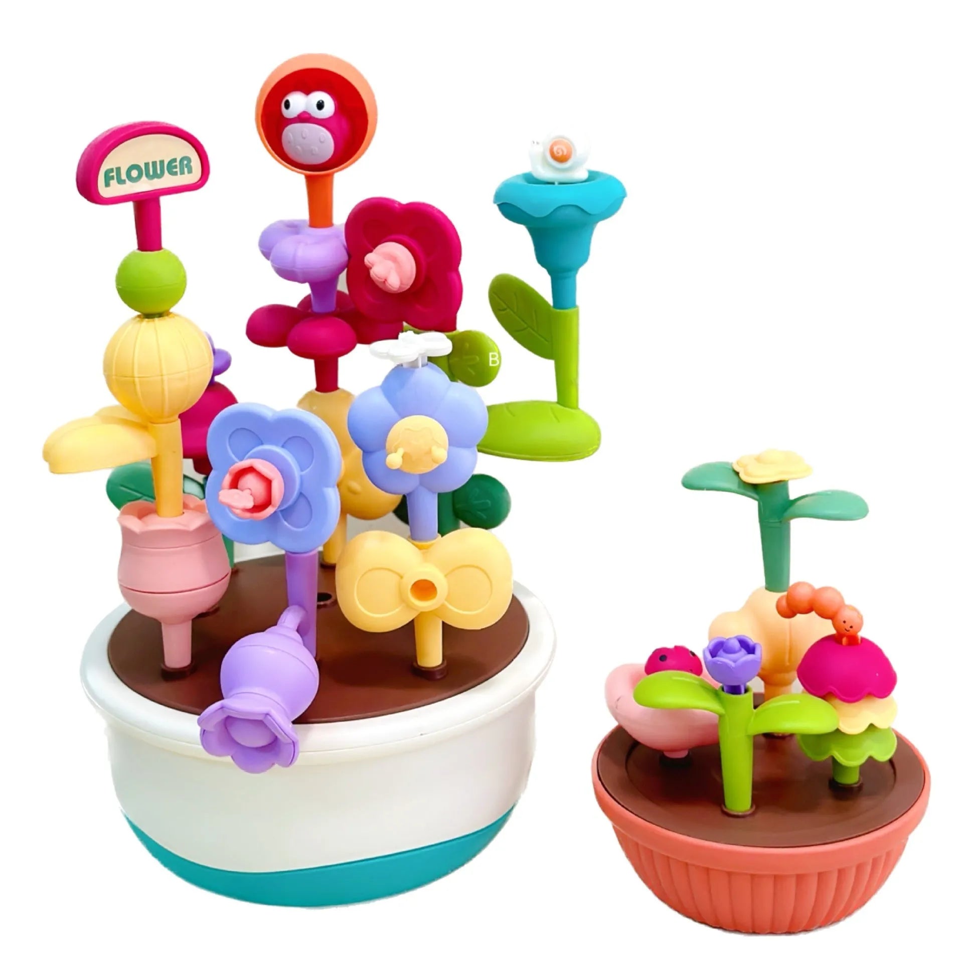 Cute assembly flowerpot building blocks plastic set in colour box packaging with flower garden design