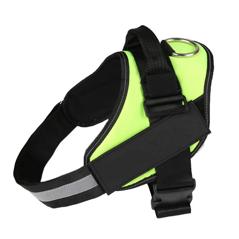 Reflective adjustable no-pull dog harness with handle on black labrador