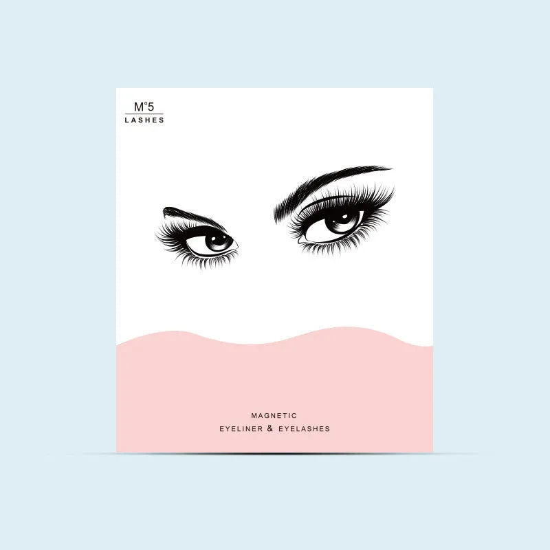 Magnetic eyeliner and false eyelashes set with five pairs of faux mink hair lashes, tweezers, and mirror case