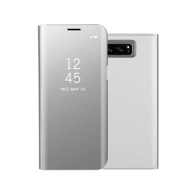 Samsung Galaxy Note20 phone case with card slots and a shiny mirror finish in various colours.
