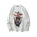 Anime street collar hoodie long sleeve round neck no hood black or white sizes L to XXL