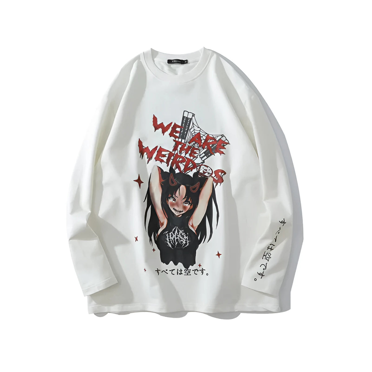 Anime street collar hoodie long sleeve round neck no hood black or white sizes L to XXL