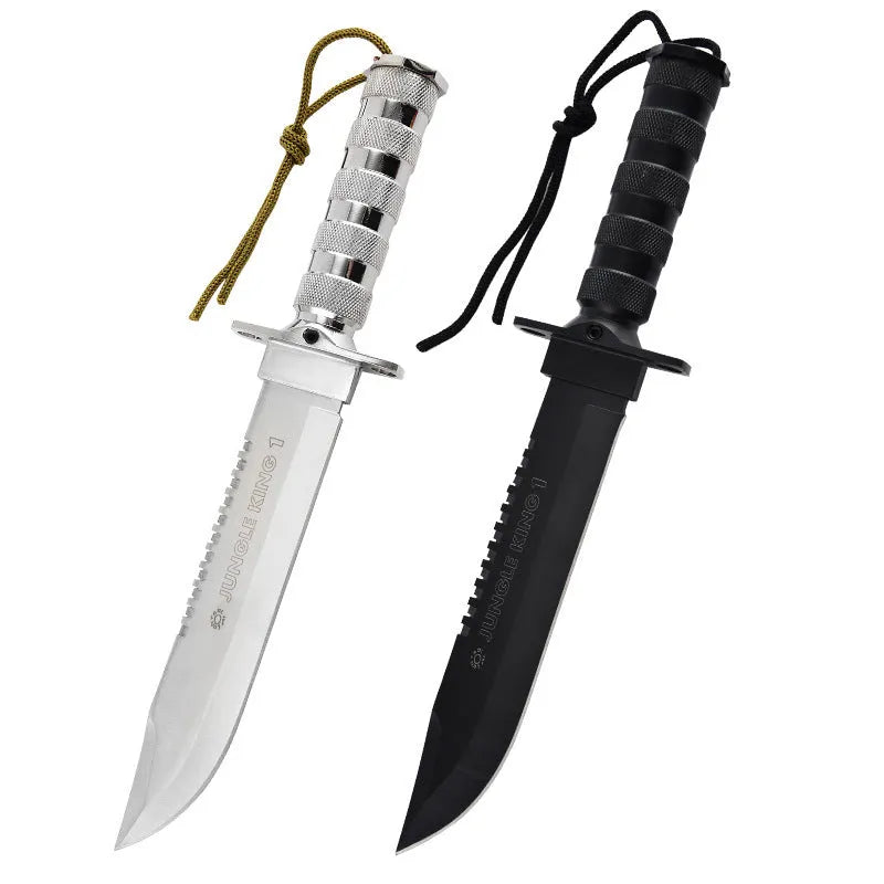 Multifunctional small straight knife with aluminium alloy handle and 8Cr19MoV steel blade, available in black or white