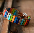 Hand-woven leather bracelet with geometric agate stone, ethnic style, 17cm adjustable knot