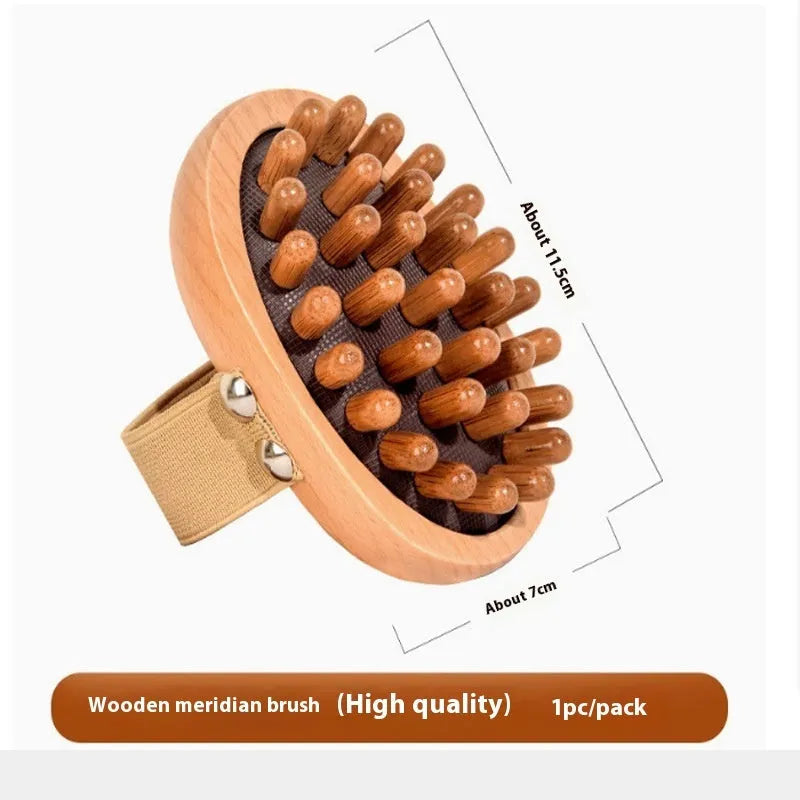 Solid ebony wood health care massage comb with 28 nail disc in gold sandalwood colour