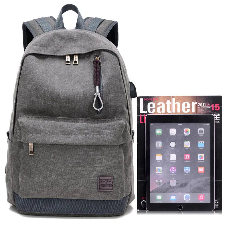 Canvas USB charging backpack with computer pocket showing coffee colour option