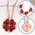 Rose gold tone foldable leaf pendant necklace with red inlaid drill detail and adjustable 21cm to 50cm alloy chain