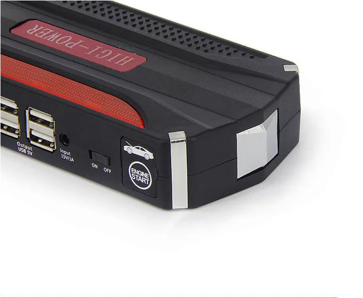 12V car jump starter 300A 600A peak with battery clamps, chargers, laptop connectors and retail tool case