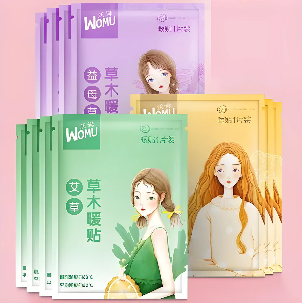 Self-heating herbal warming plaster for abdominal use in four botanical options