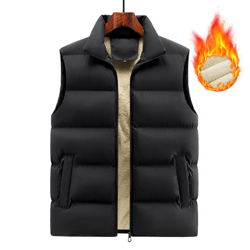 Men's striped lambswool vest for autumn and winter wear in black, dark blue and red colour options