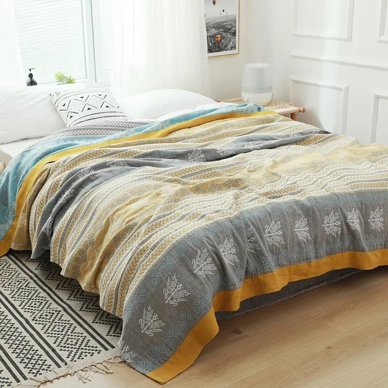 Blue Roulette Wheel pattern cotton towel blanket with thickened five-layer gauze construction