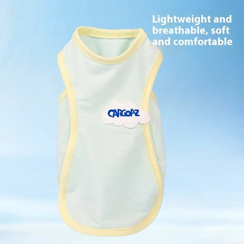 Lightweight grass green polyester vest for a cat, showing a simple sports-style pullover design.