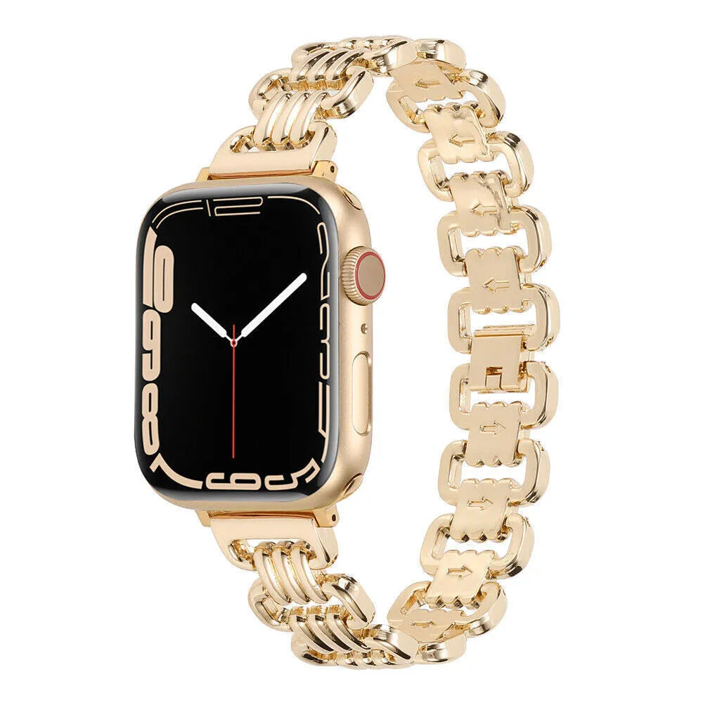 Alloy metal ladies watch bracelet replacement strap for Apple Watch in five colour options.