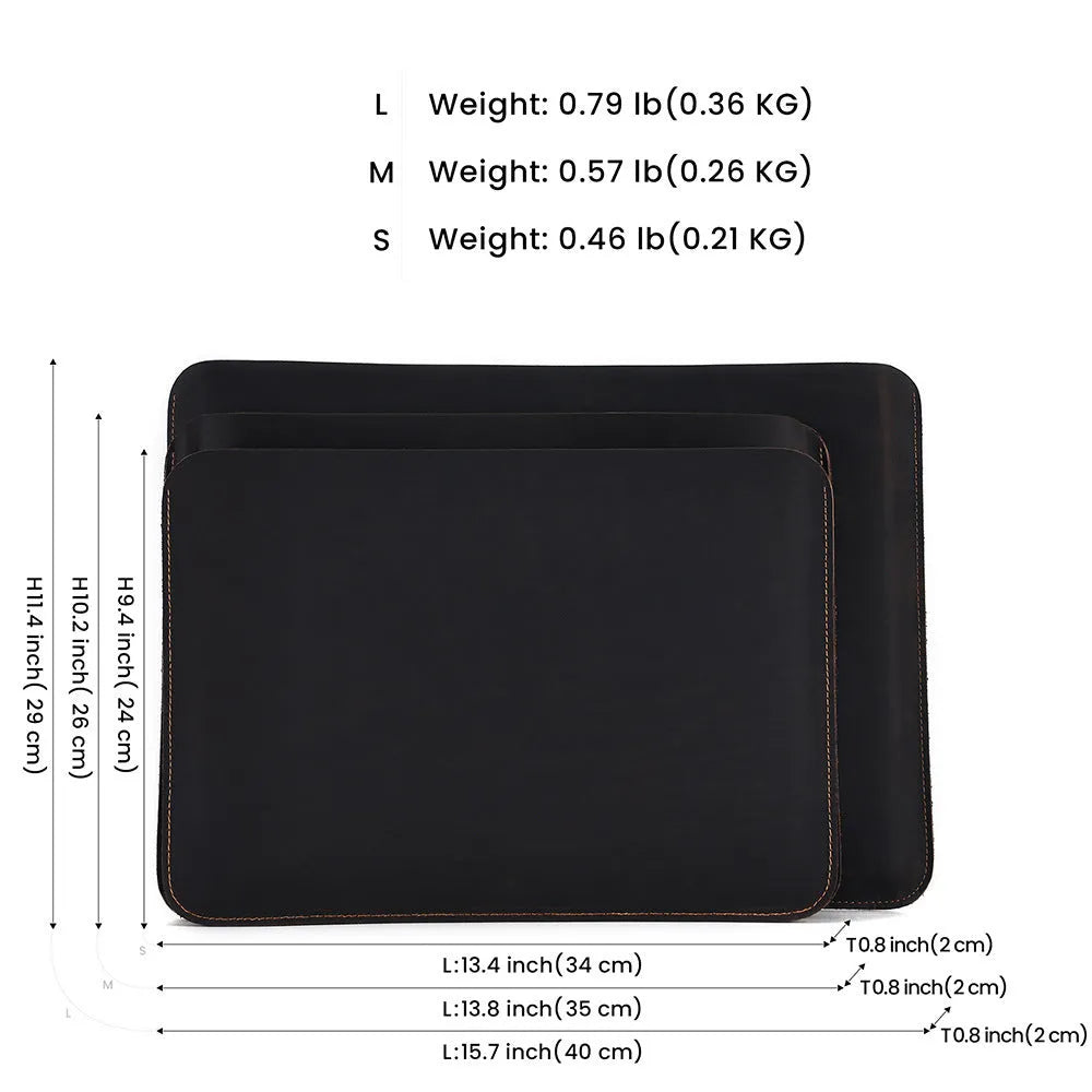 Genuine cowhide crazy horse leather computer bag liner organiser in brown colour options
