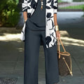 Women's blue printed three-piece suit with coat, vest, and trousers in Japanese-Korean casual style