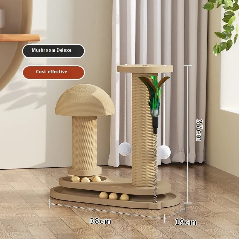 Solid wood cat climbing frame with a central rotating turntable, shown in a basic style big flower design.