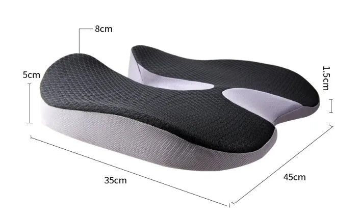 Curved bevel seat cushion in solid colour with memory foam core for tailbone and driving support