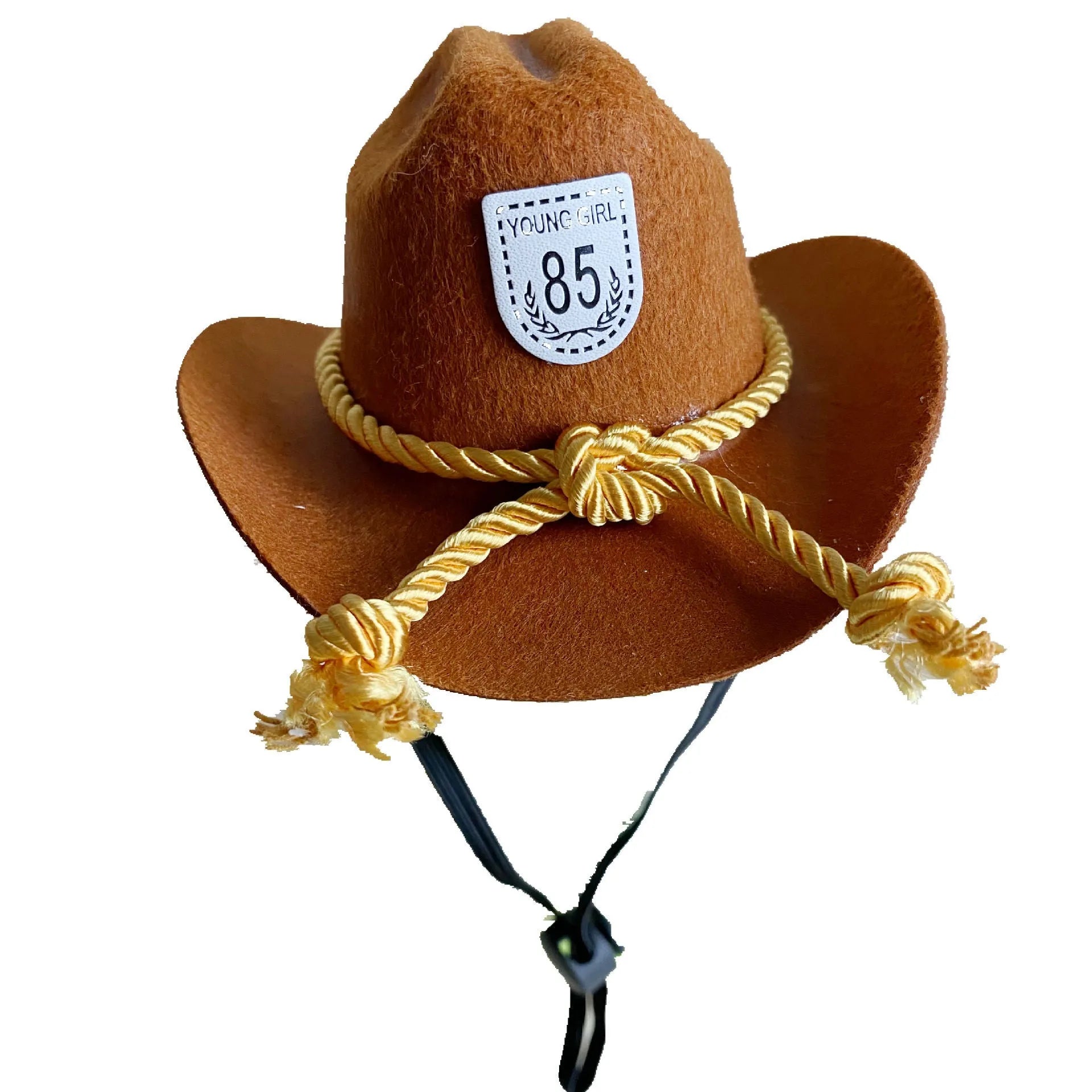 British-style brown non-woven fabric cowboy hat for a cat on a white background.