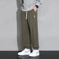 Men's loose fit solid colour cotton blend sports trousers with drawstring elastic waist in Gray, Black, Army Green, sizes M to 8XL