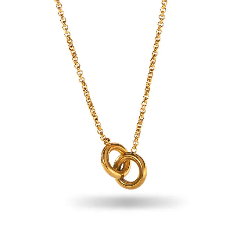 Retro stainless steel necklace with mixed gem inlaid pendant and electroplating finish in five colour options