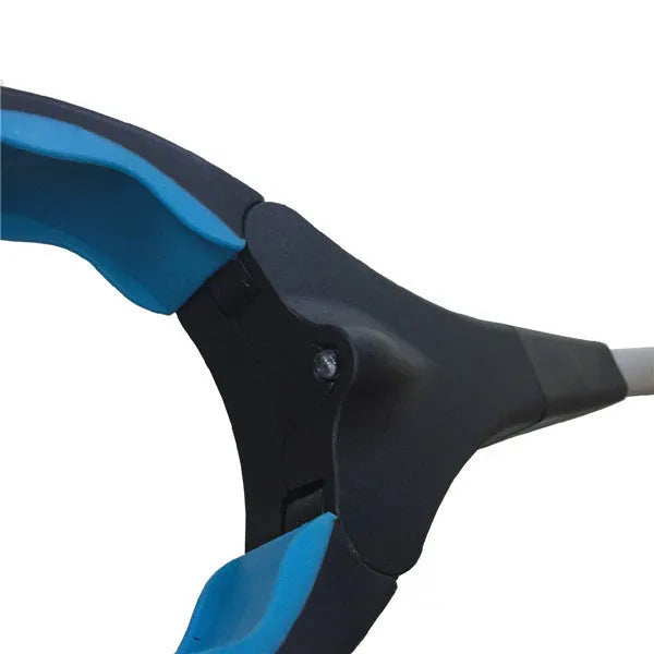 Blue telescopic aluminium fishing rod shown both extended and collapsed, with stainless steel reel seat and EVA handle.
