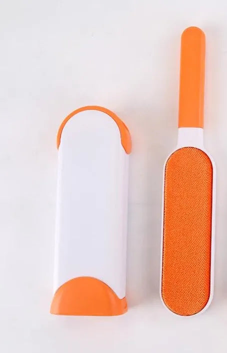 Blue reusable pet hair removal comb with double-sided lint brush and self-cleaning base
