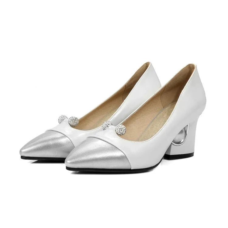 Rhinestone single shoe with artificial PU vamp in beige colour, middle heel, woman's dress shoe for one foot