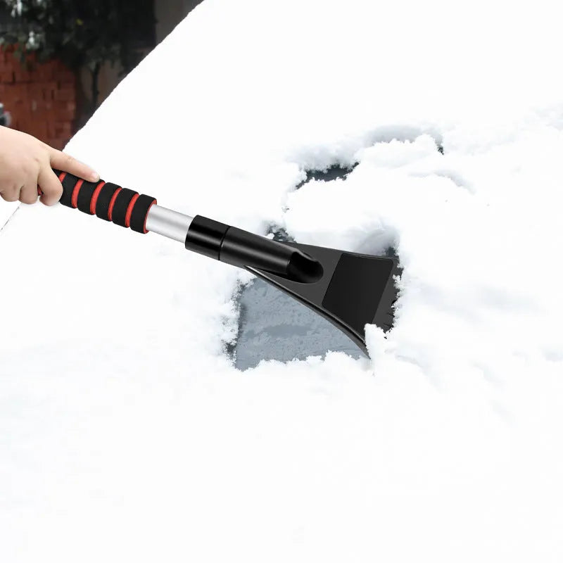 Black car deicing shovel and snow brush with ABS head and telescopic aluminium handle, 65 to 85.6 cm