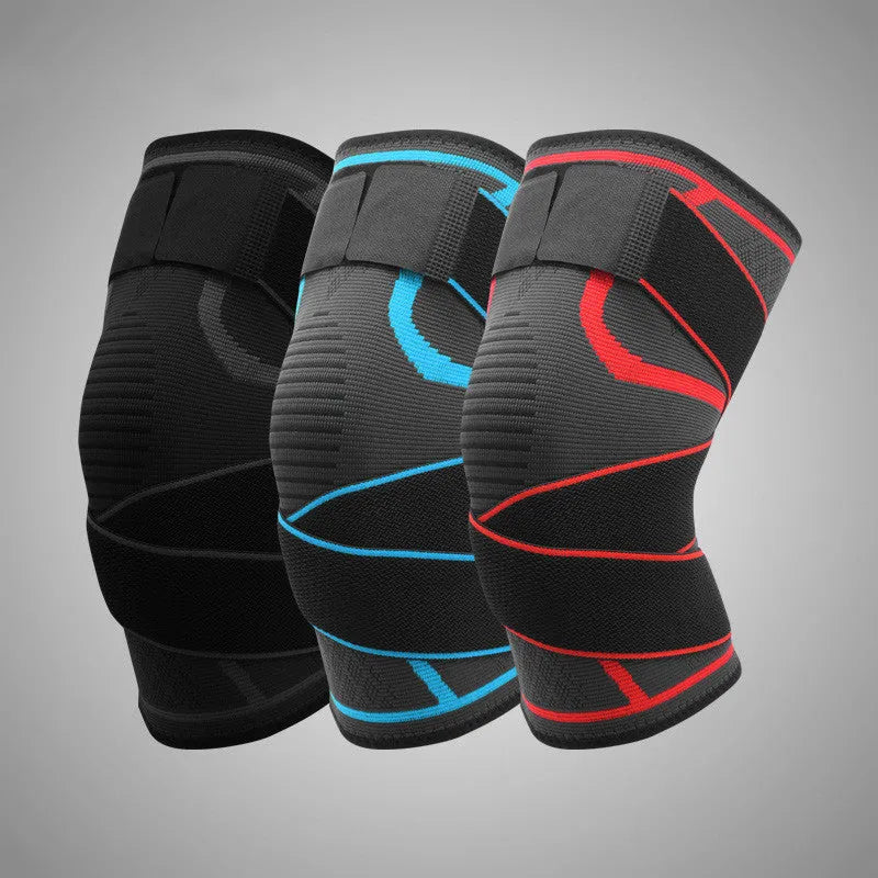 Cross strap compression knee pads for outdoor sports in black grey nylon