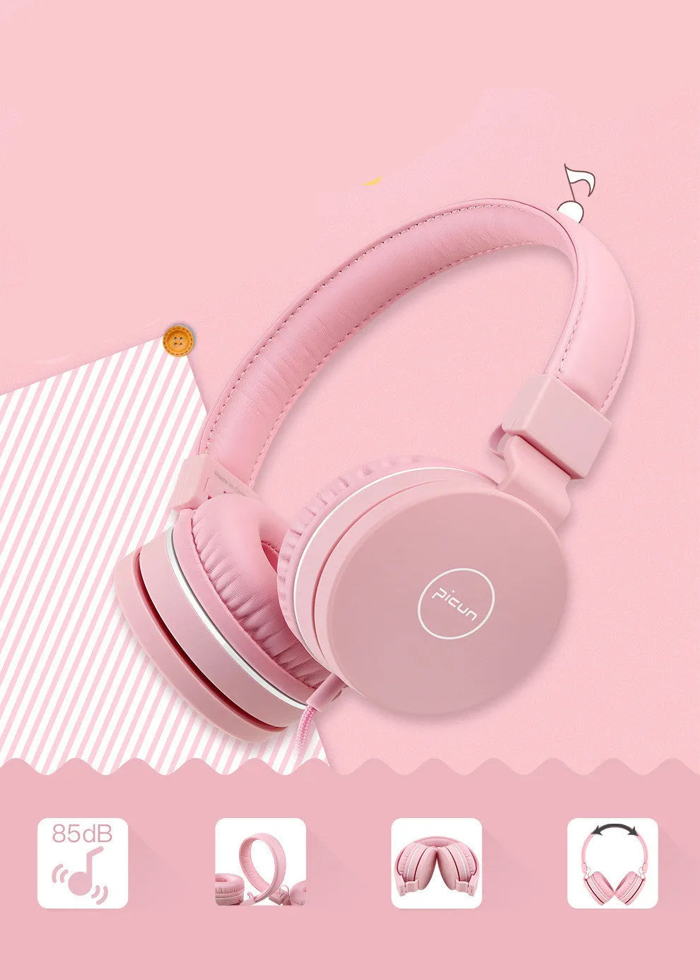 Bengoo C30 over-ear wired headphones in mint green with a braided cable and 3.5mm plug