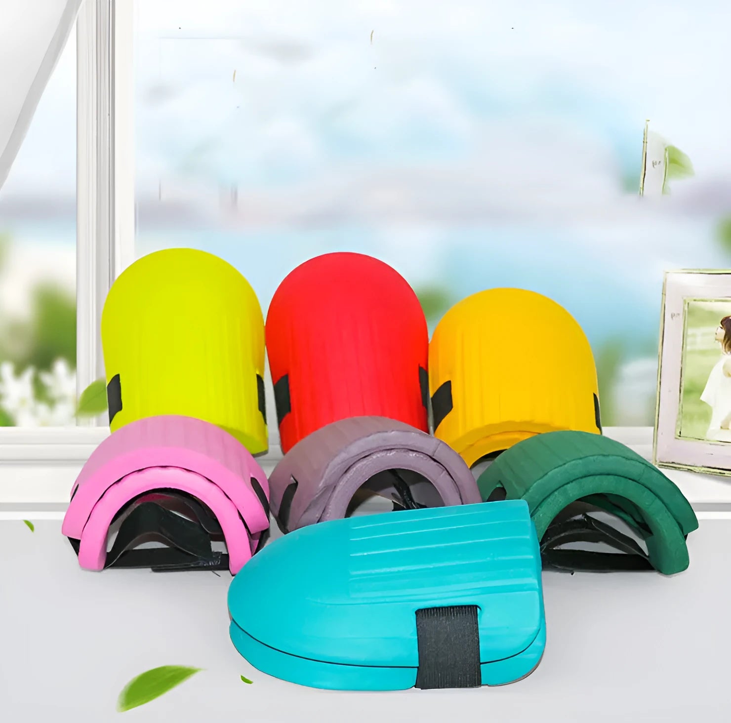 Pair of thick EVA foam knee pads for gardening, shown in army green colour