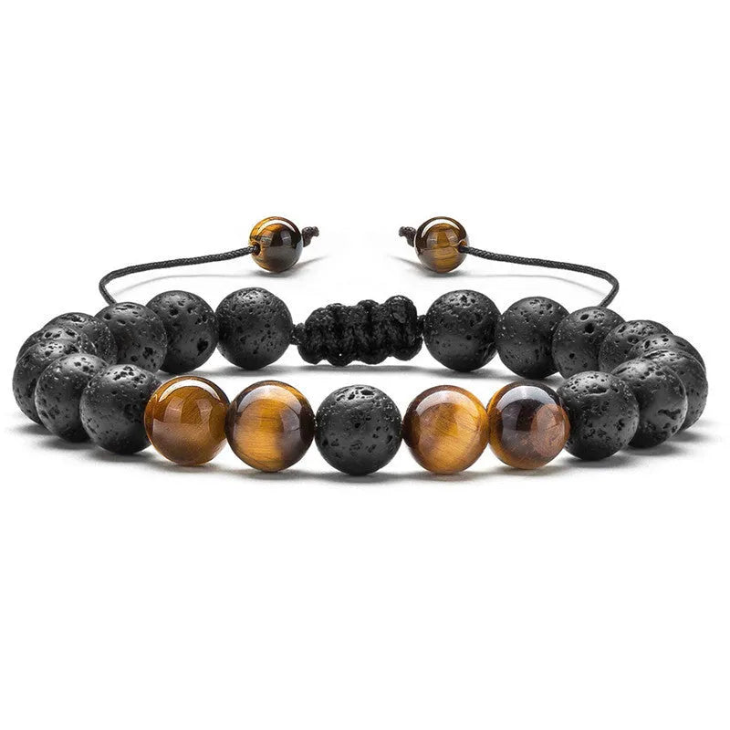 Geometric matte black agate couple bracelets for matching wear.