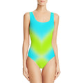 Girl's sleeveless one-piece swimsuit with digital print on polyester fabric.